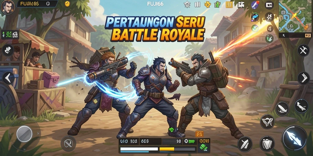 Tangkapan layar utama FUJI66 menampilkan aksi Battle Royale yang mendebarkan.