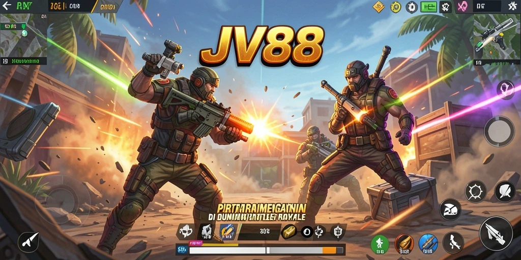Tampilan gameplay mendebarkan dari pertarungan Battle Royale di JV88.