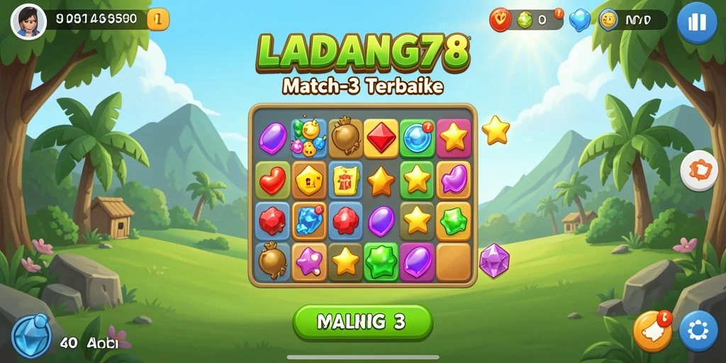 Screenshot <strong>LADANG78</strong> menampilkan gameplay Match-3 yang mendebarkan.