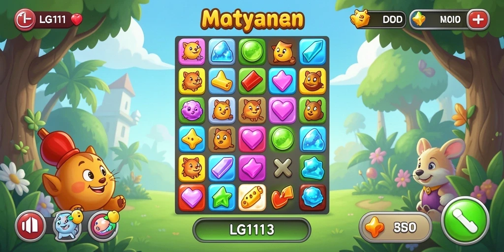 Screenshot gameplay LG111 menampilkan momen seru saat mencocokkan item Match-3.