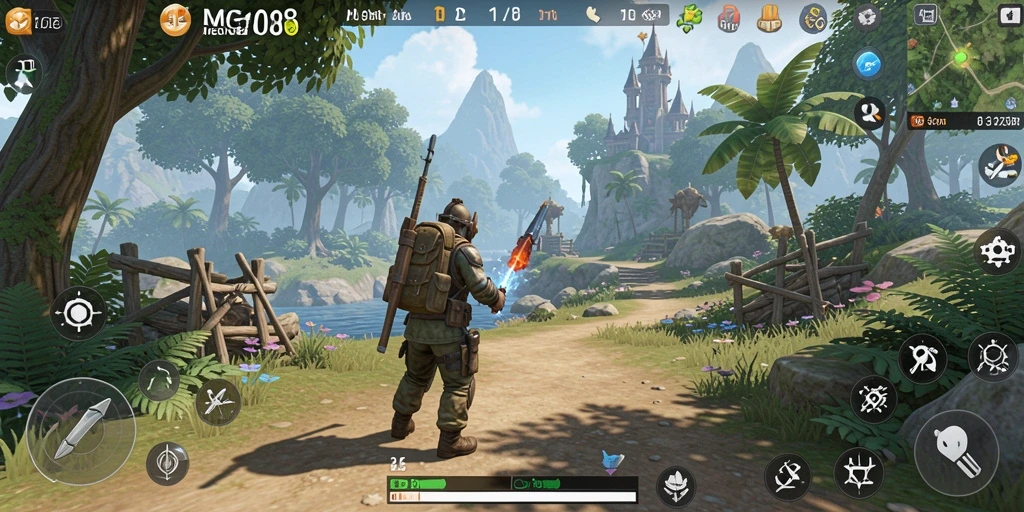 Screenshot gameplay MG108 menampilkan dunia terbuka yang luas dan indah.