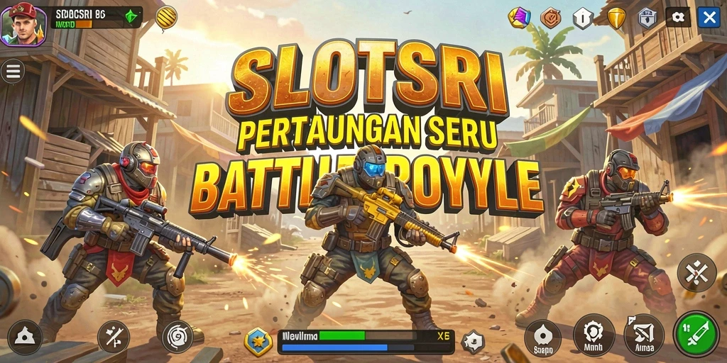 Screenshot gameplay SLOTSRI menampilkan aksi seru dalam pertempuran Battle Royale.