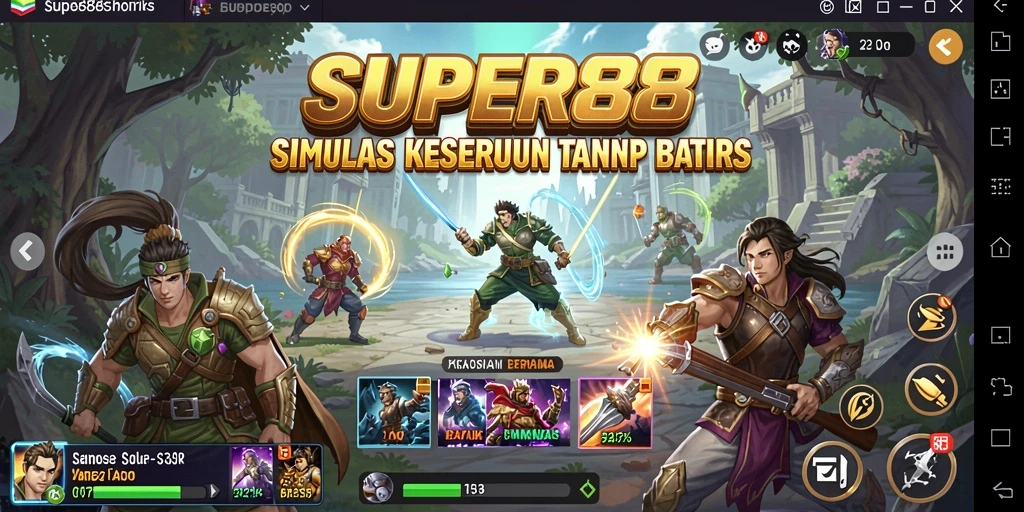 Screenshot SUPER88 menunjukkan gameplay simulasi yang seru dan interaktif.
