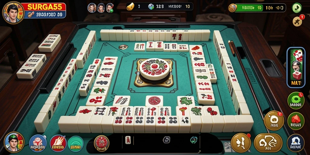 Tangkapan layar gameplay SURGA55 menampilkan suasana Mahjong yang seru.