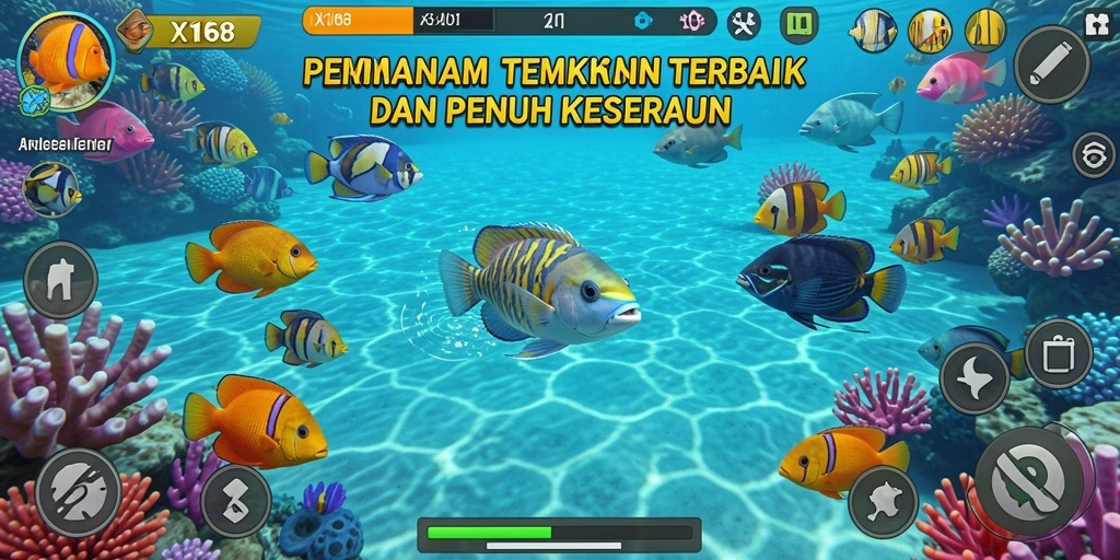 Tampilan gameplay X168 yang seru saat berburu ikan.